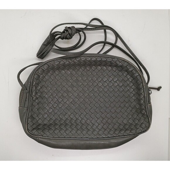 Ganson Handbags - Ganson Braided Woven Double Shoulder Strap Purse Bag Gray Retro Vintage Classic